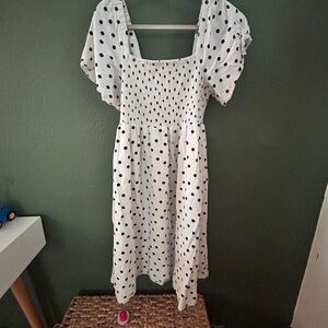 Linen-Blend Lucie Smocked Midi Dress in Polka Dot | Madewell